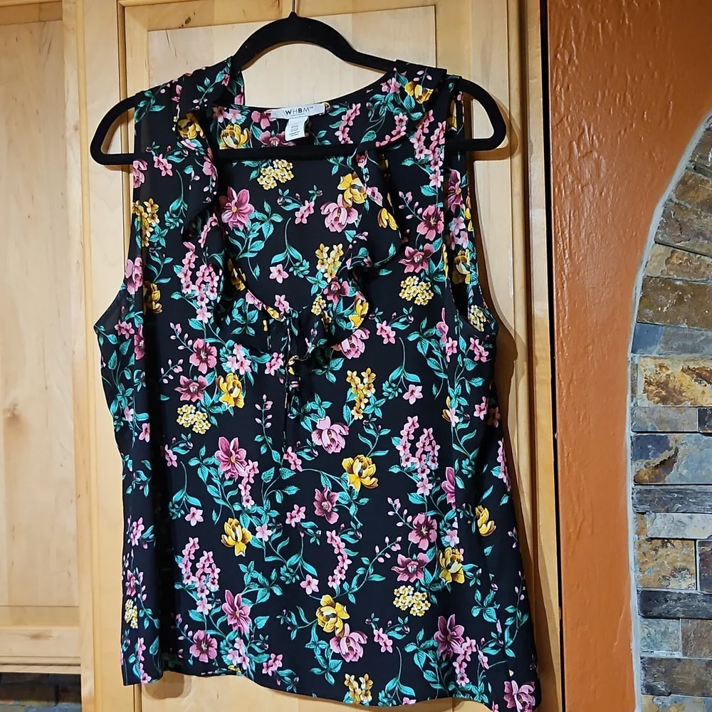 Lot Of 2 White House Black Market Floral Ruffle Sleeveless V-Neck Tank Tops - Picture 4 of 5